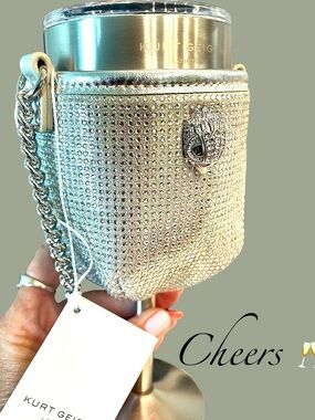 Kurt Geiger Wearable Wine Goblet/Insulated/lidded/Crystal Laden Cover +Dust Bag